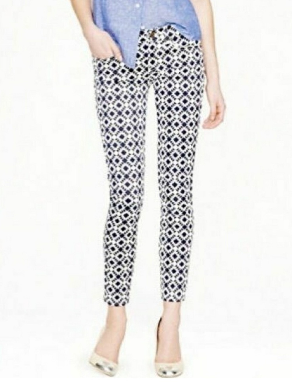 J Crew Black and White Geometric Print Toothpick Pants